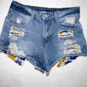 hayden floral pocket jean shorts